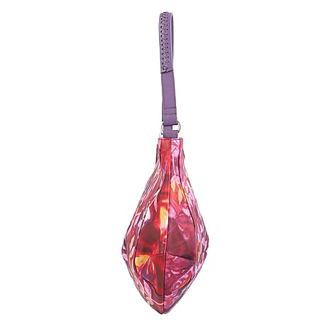 SUKRITI 100% Genuine Leather Tie Dye Leaves Print Hobo Shoulder Bag - Purple