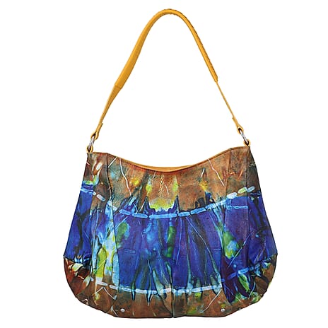 SUKRITI 100% Genuine Leather Tie Dye Print Hobo Shoulder Bag - Multicolor