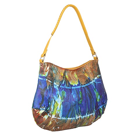 SUKRITI 100% Genuine Leather Tie Dye Print Hobo Shoulder Bag - Multicolor