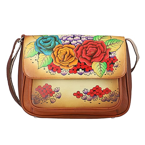 THE HANDCRAFTED LUXURY - Sukriti 100% Genuine Leather Handpainted Shoulder Bag - Tan