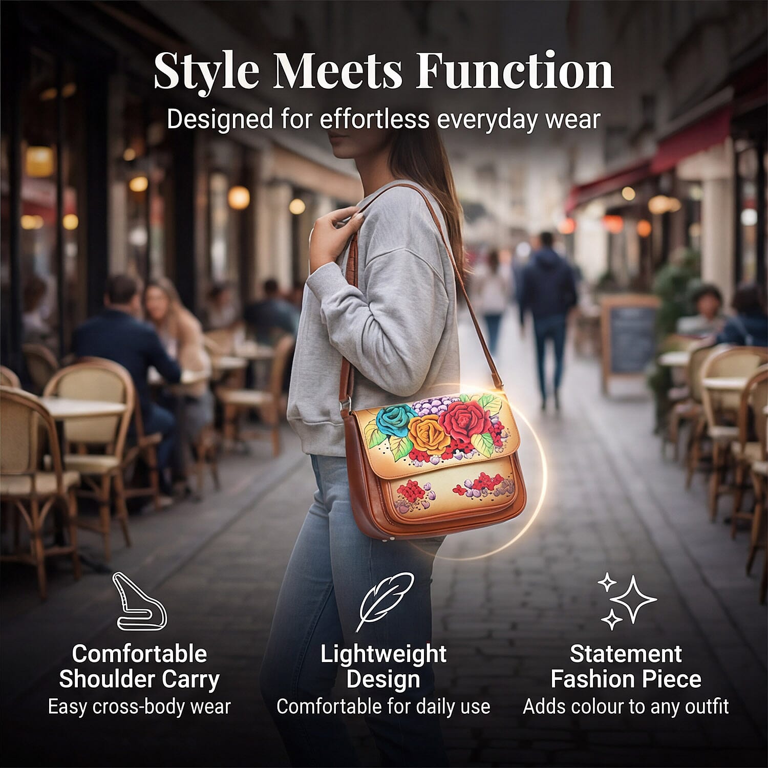 THE HANDCRAFTED LUXURY - Sukriti 100% Genuine Leather Handpainted Shoulder Bag - Tan