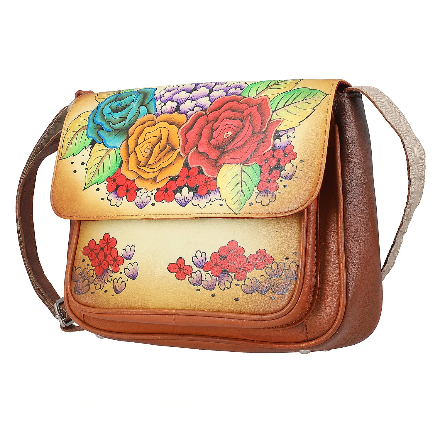 THE HANDCRAFTED LUXURY - Sukriti 100% Genuine Leather Handpainted Shoulder Bag - Tan