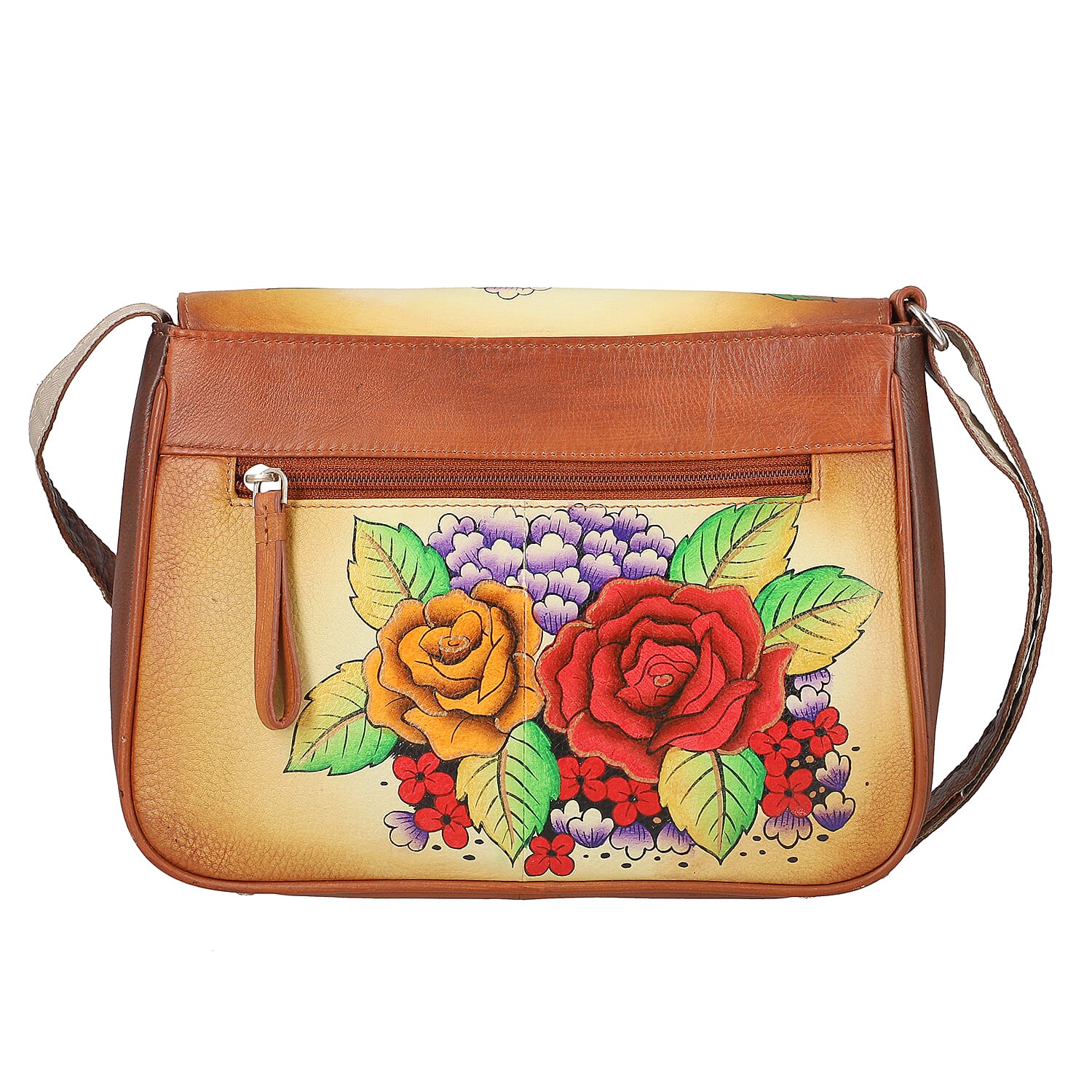 THE HANDCRAFTED LUXURY - Sukriti 100% Genuine Leather Handpainted Shoulder Bag - Tan