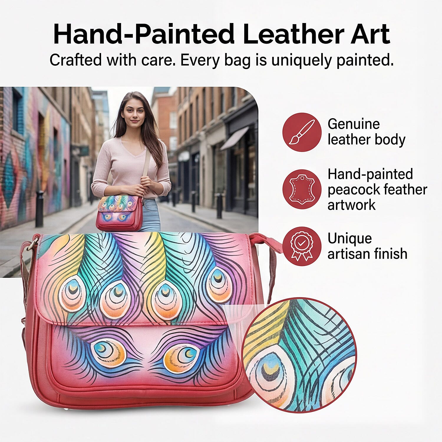 THE HANDCRAFTED LUXURY - Sukriti 100% Genuine Leather Handpainted Shoulder Bag - Blue