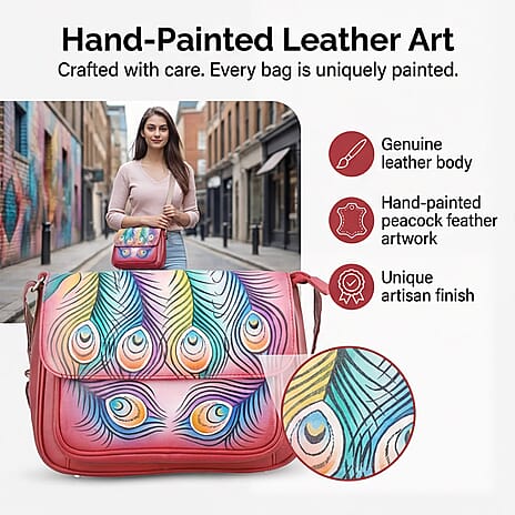 THE HANDCRAFTED LUXURY - Sukriti 100% Genuine Leather Handpainted Shoulder Bag - Blue