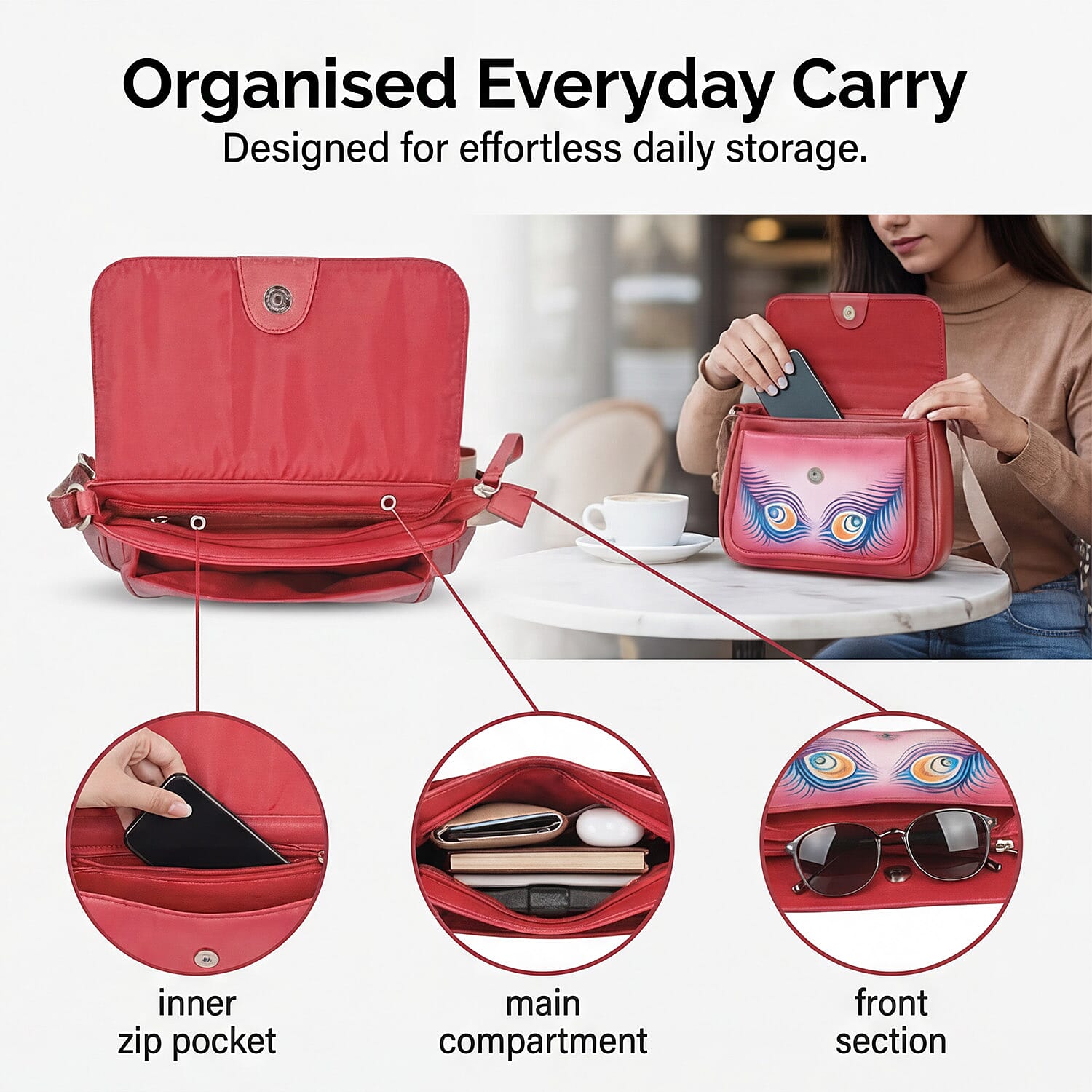 THE HANDCRAFTED LUXURY - Sukriti 100% Genuine Leather Handpainted Shoulder Bag - Blue