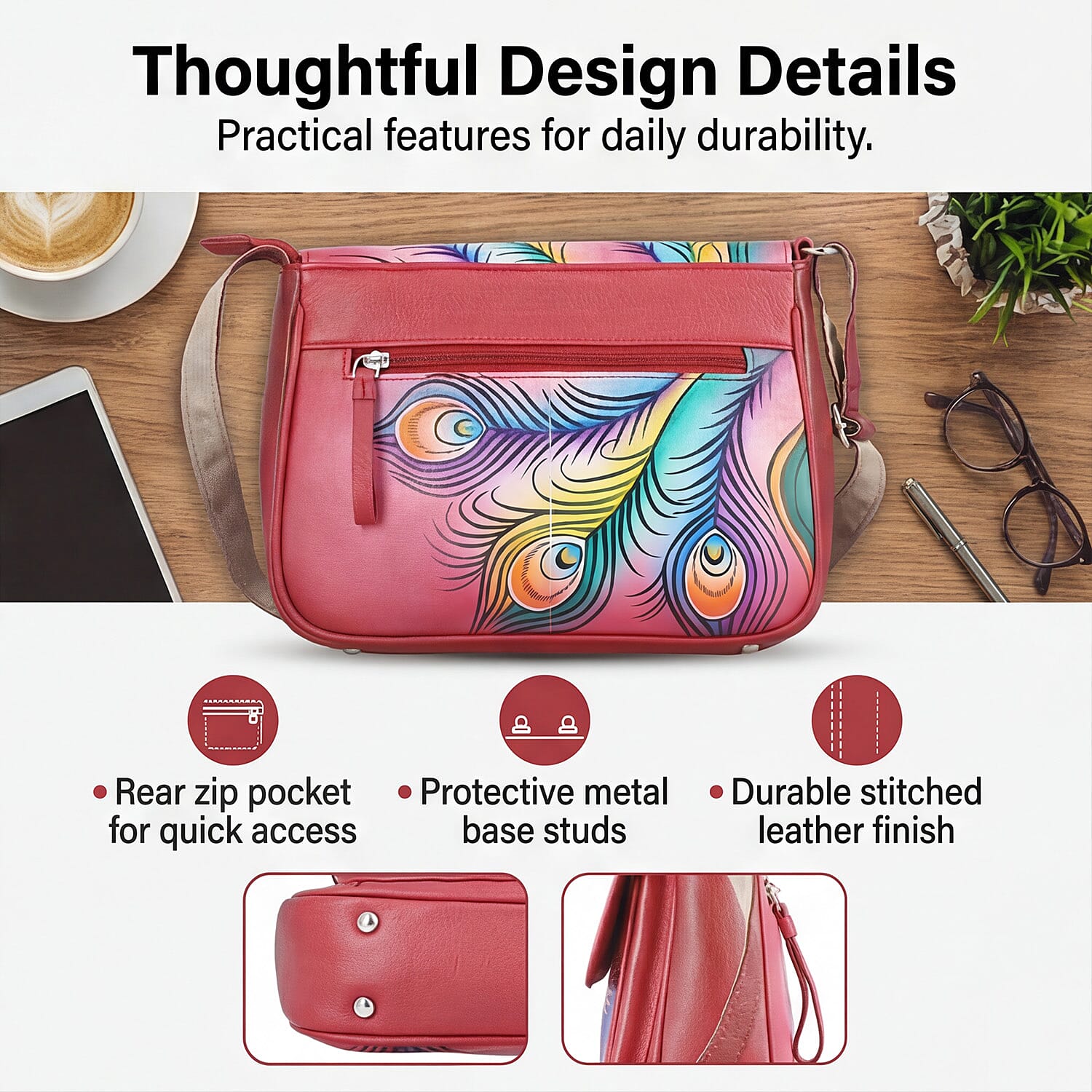 THE HANDCRAFTED LUXURY - Sukriti 100% Genuine Leather Handpainted Shoulder Bag - Blue