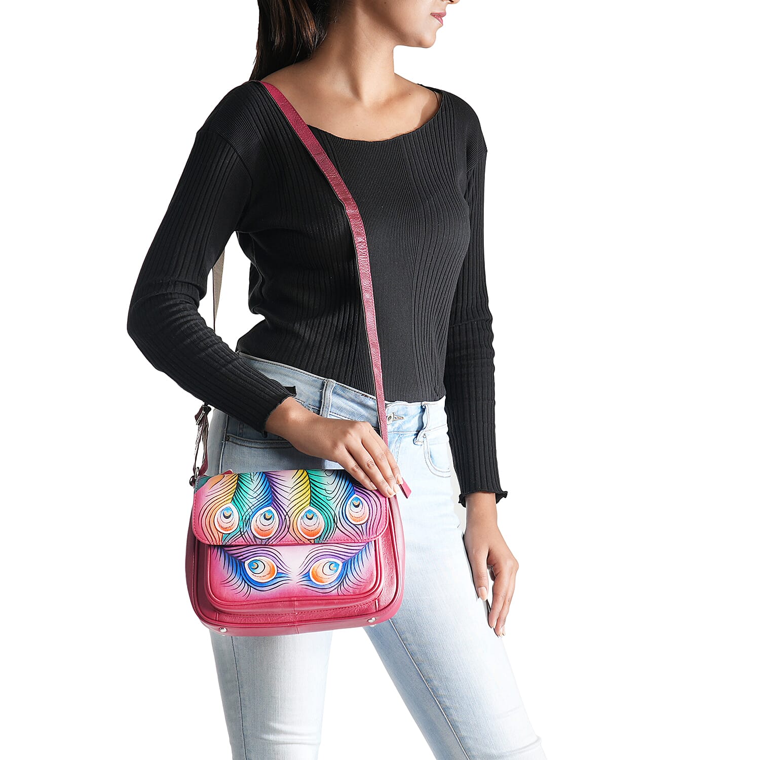 THE HANDCRAFTED LUXURY - Sukriti 100% Genuine Leather Handpainted Shoulder Bag - Blue