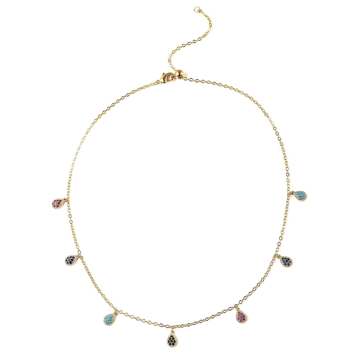 Simulated Multi Colour Gemstone Necklace (Size - 16 Inch Adjustable) With Lobster Clasp in Yellow Gold Tone