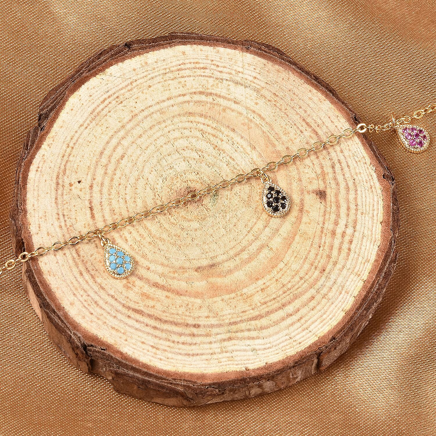 Simulated Multi Colour Gemstone Necklace (Size - 16 Inch Adjustable) With Lobster Clasp in Yellow Gold Tone