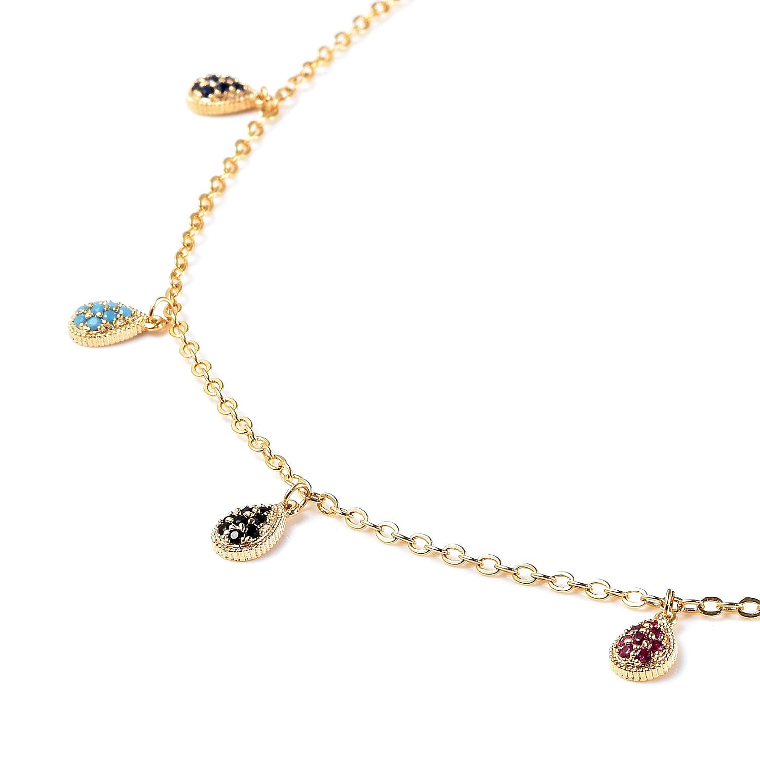 Simulated Multi Colour Gemstone Necklace (Size - 16 Inch Adjustable) With Lobster Clasp in Yellow Gold Tone