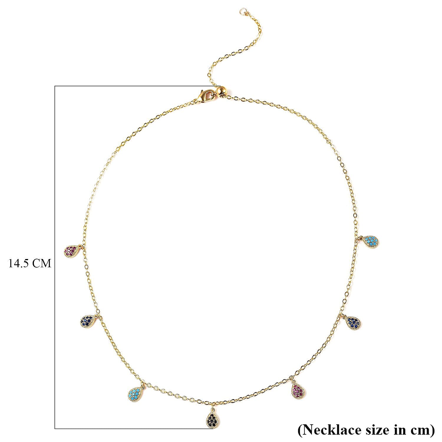 Simulated Multi Colour Gemstone Necklace (Size - 16 Inch Adjustable) With Lobster Clasp in Yellow Gold Tone