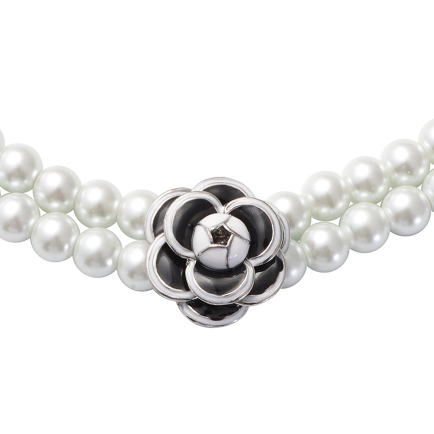 Simulated White Pearl and White Austrian Crystal Necklace (Size 22) in Silver Tone