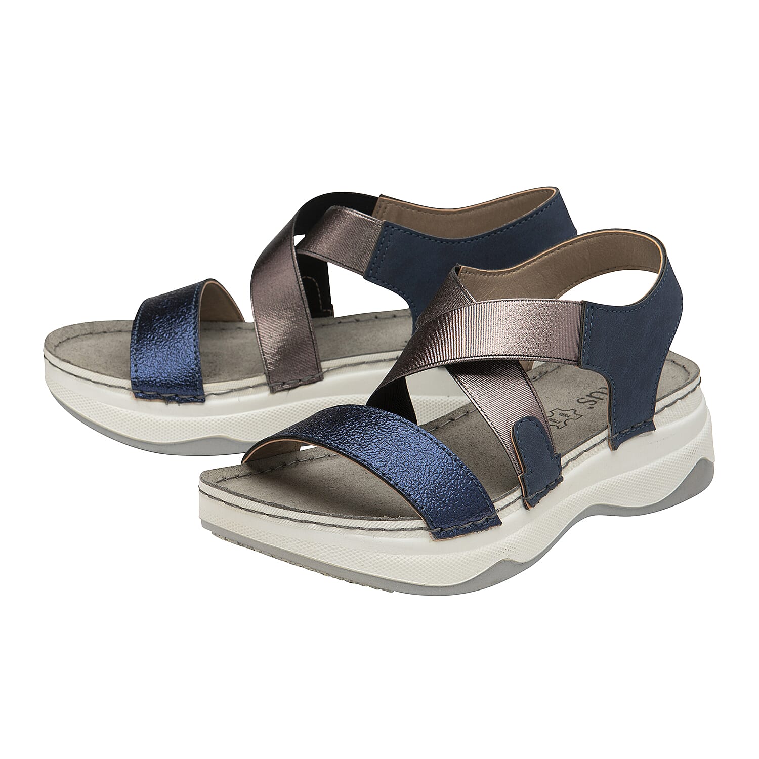 Lotus Moderna Open-Toe Sandals (Size 8) - Navy & Pewter