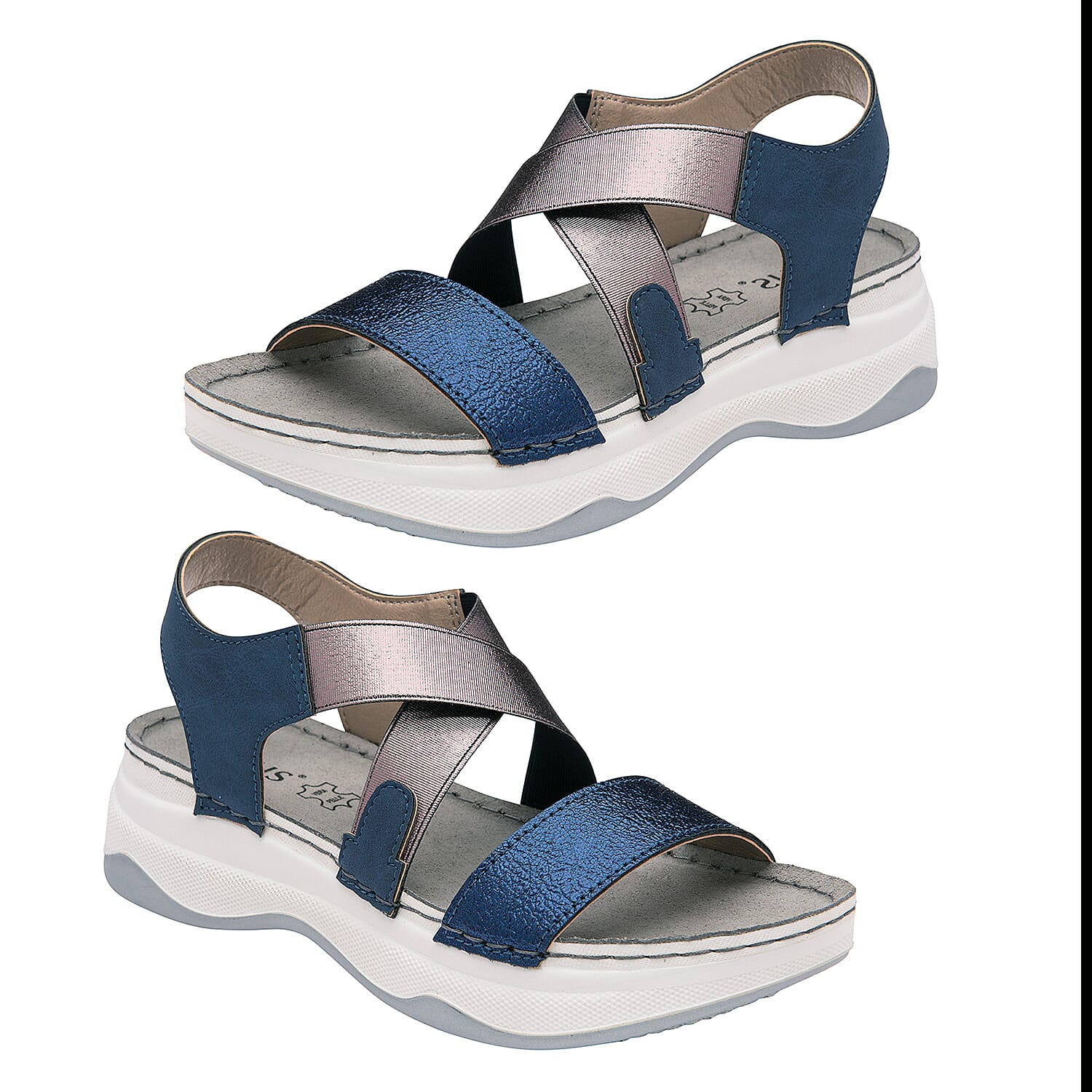 Lotus Moderna Open-Toe Sandals (Size 8) - Navy & Pewter