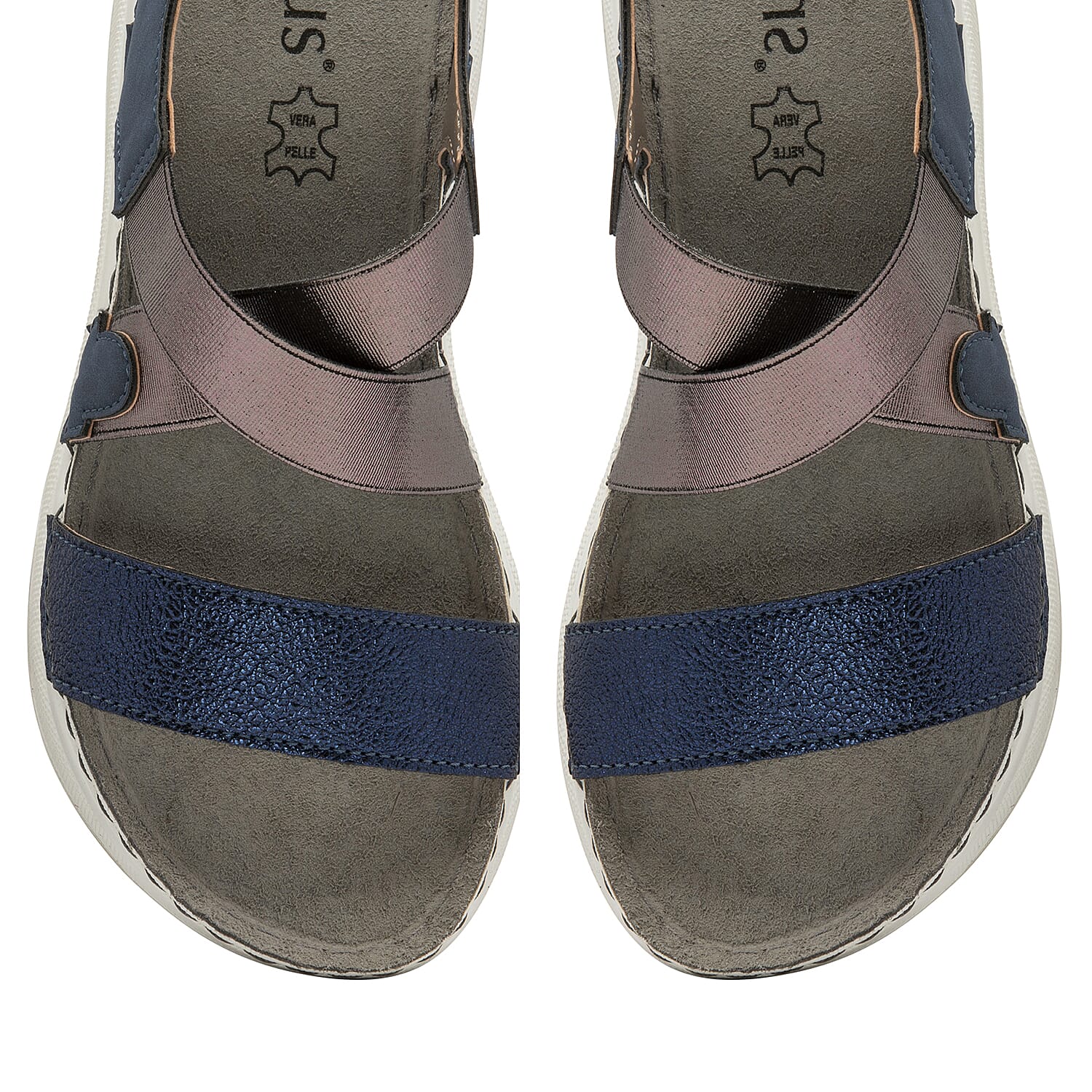 Lotus Moderna Open-Toe Sandals (Size 8) - Navy & Pewter