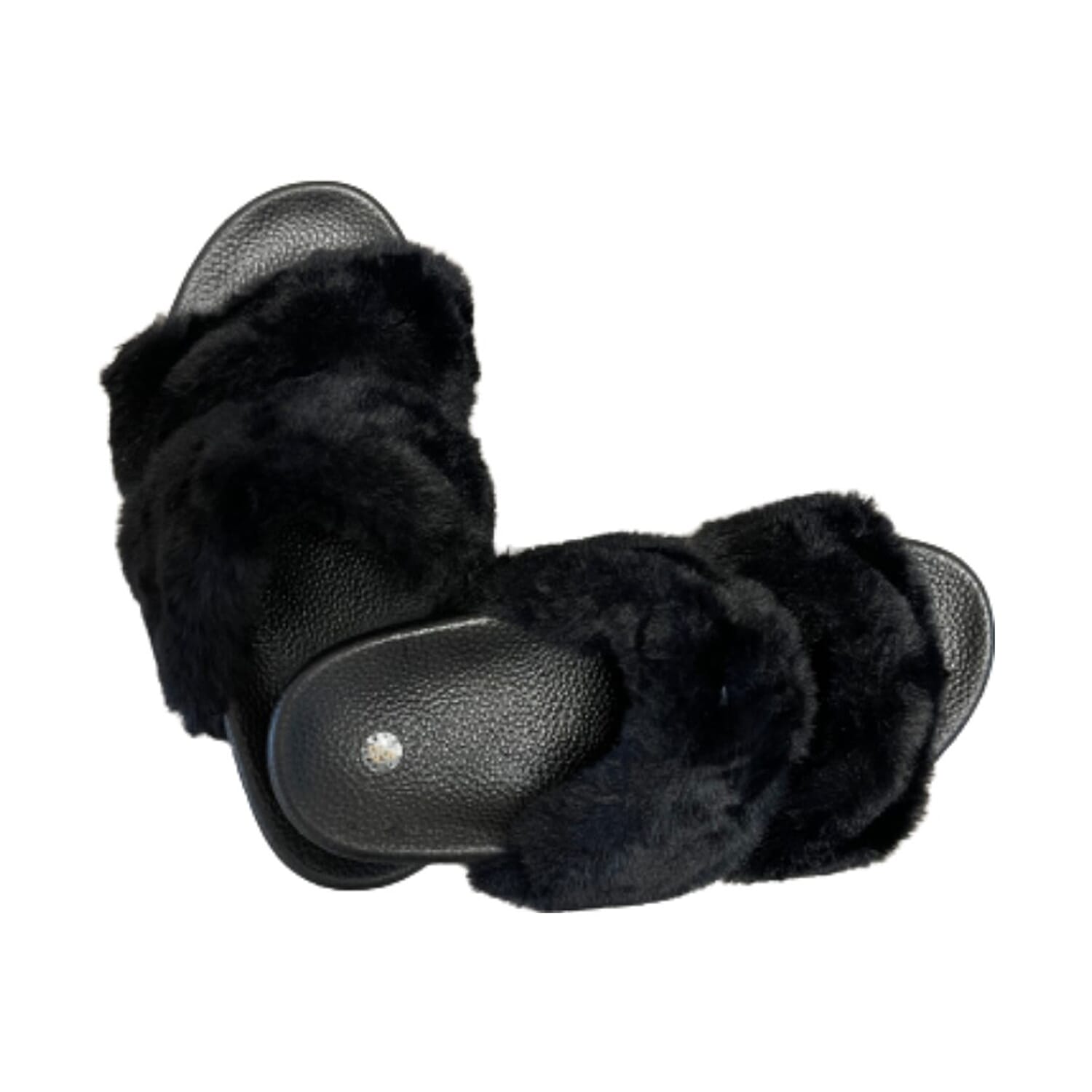 Ladies Summer Faux Fur Slider Slipper - Black
