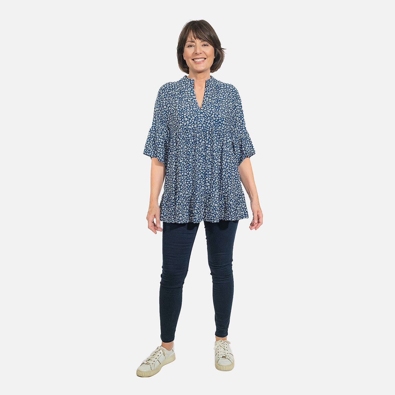 Nova of London V-Neck Smock Top - Navy