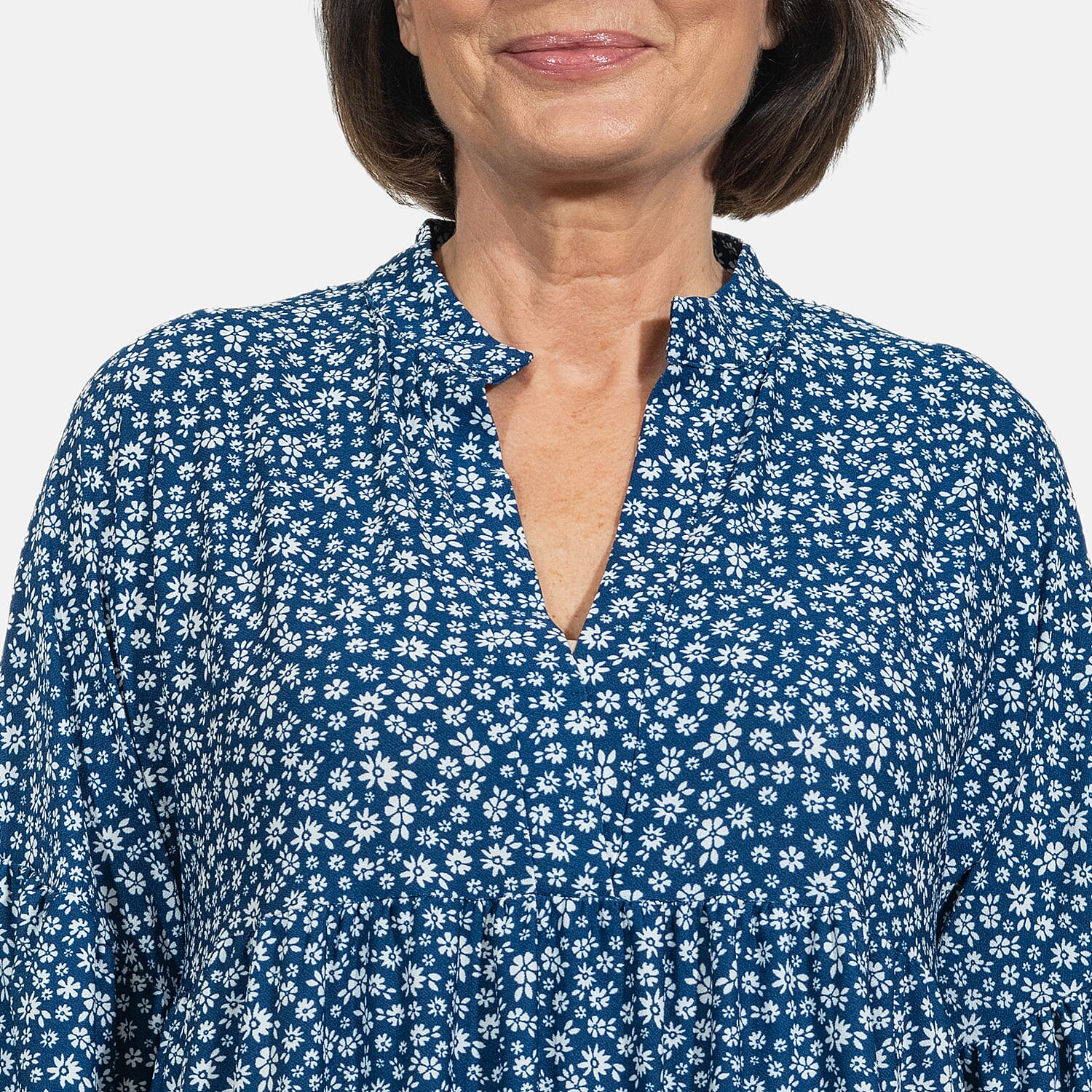 Nova of London V-Neck Smock Top - Navy