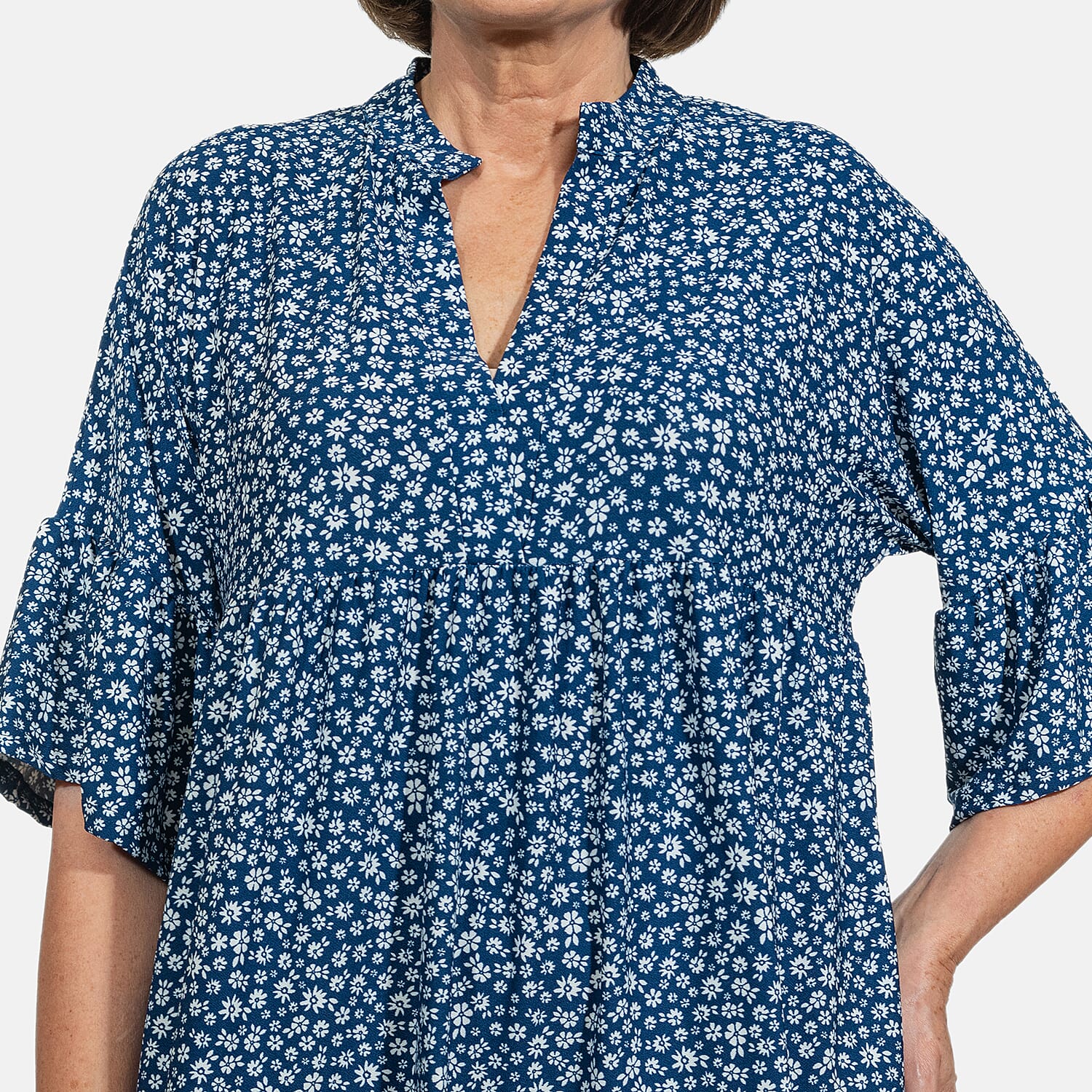 Nova of London V-Neck Smock Top - Navy