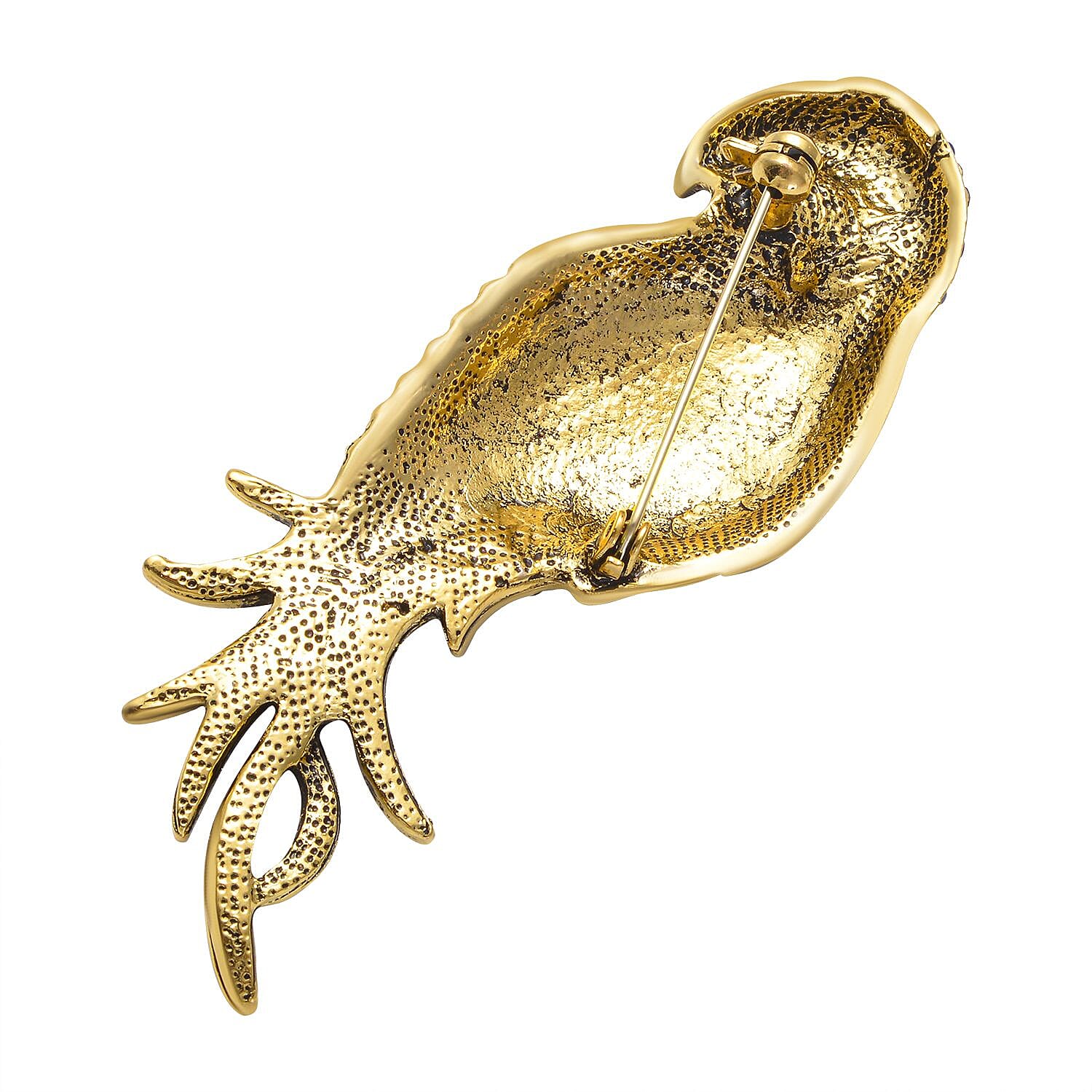 Multi Colour Crystal Parrot Brooch in Yellow Gold Tone