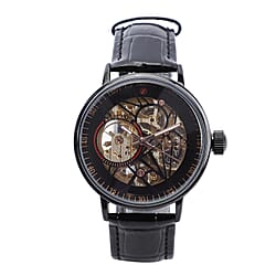GENOA Automatic Movement Black Dial 3 ATM Water Resistant Watch with Black Colour Genuine Leather