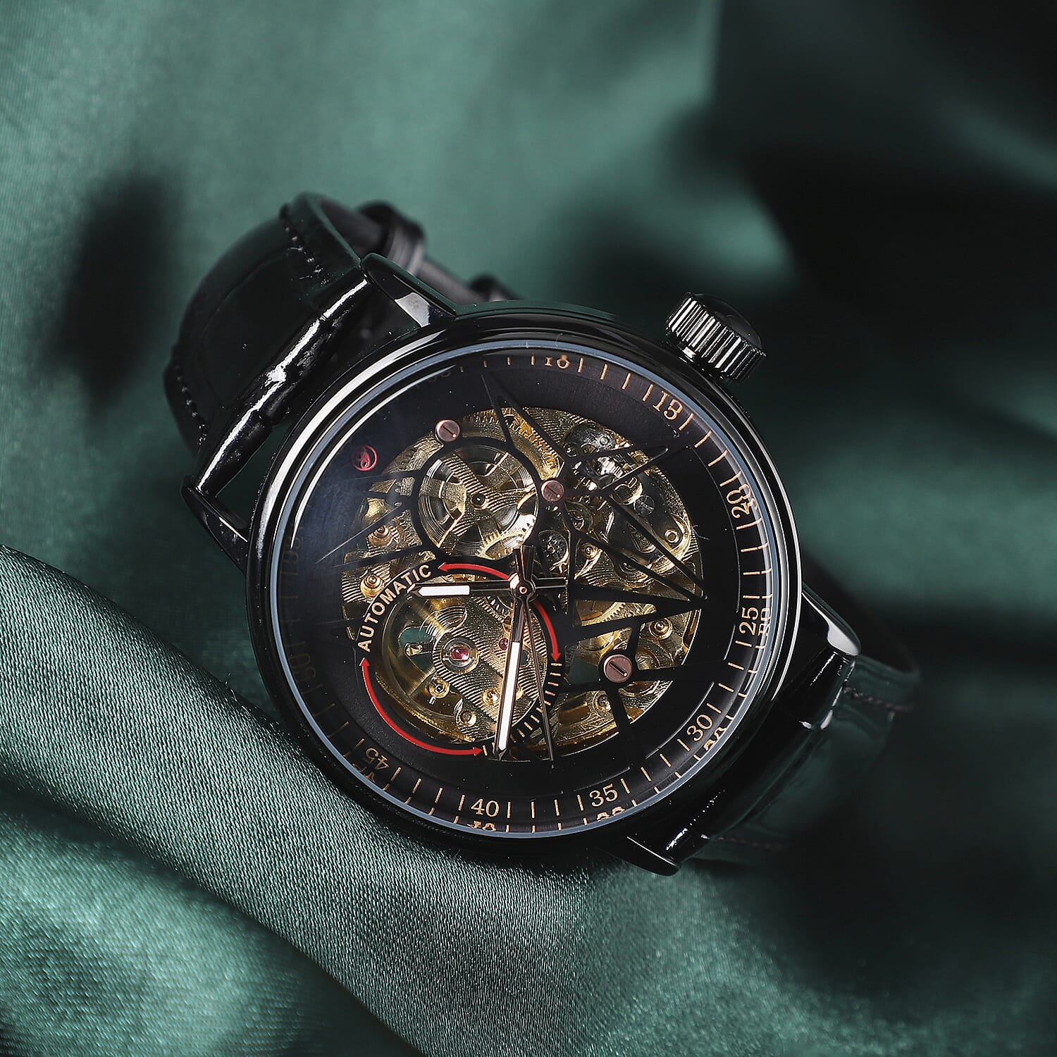 GENOA Automatic Movement Black Dial 3 ATM Water Resistant Watch with Black Colour Genuine Leather