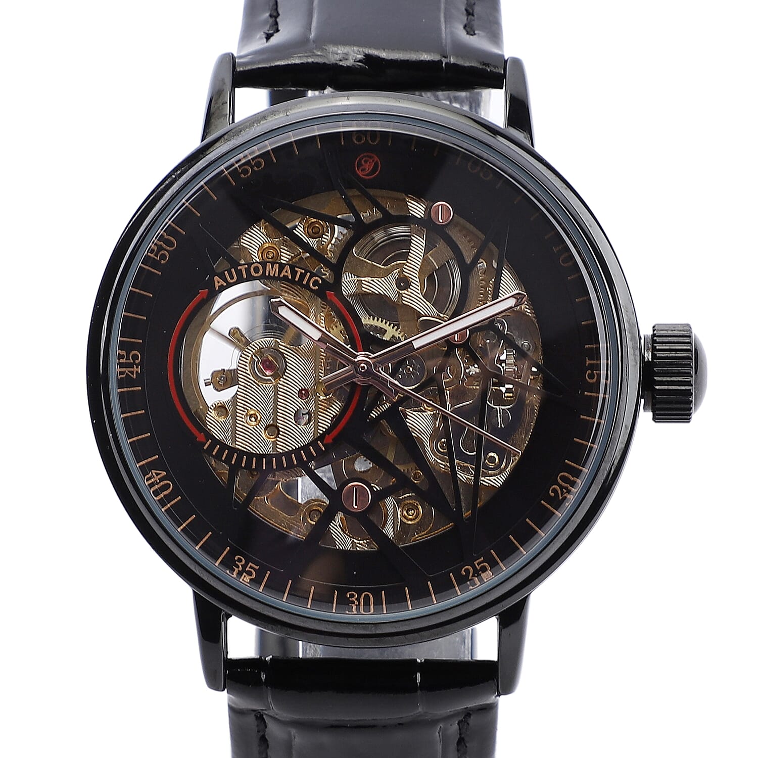 GENOA Automatic Movement Black Dial 3 ATM Water Resistant Watch with Black Colour Genuine Leather