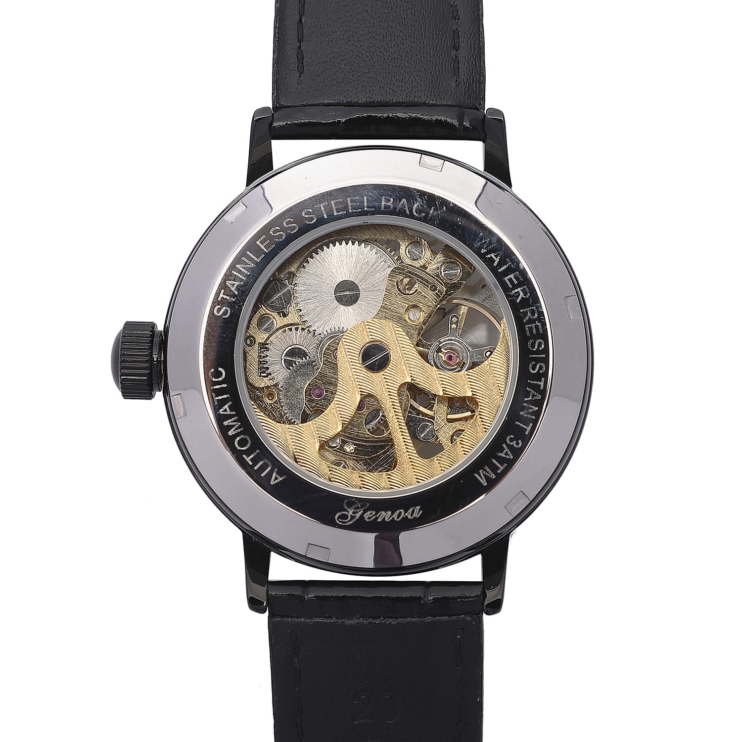 GENOA Automatic Movement Black Dial 3 ATM Water Resistant Watch with Black Colour Genuine Leather