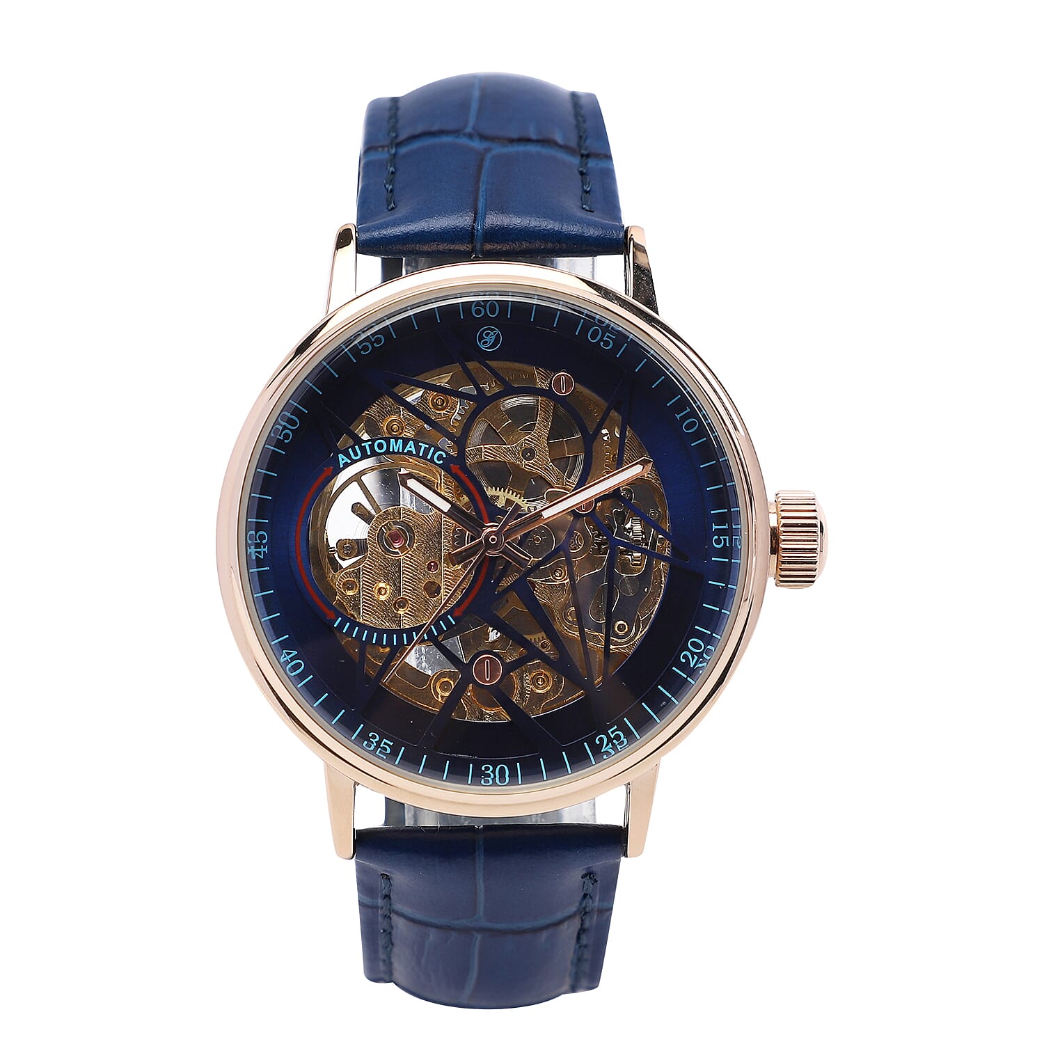 GENOA Automatic Movement Blue Dial 3 ATM Water Resistant Watch with Blue Colour Genuine Leather