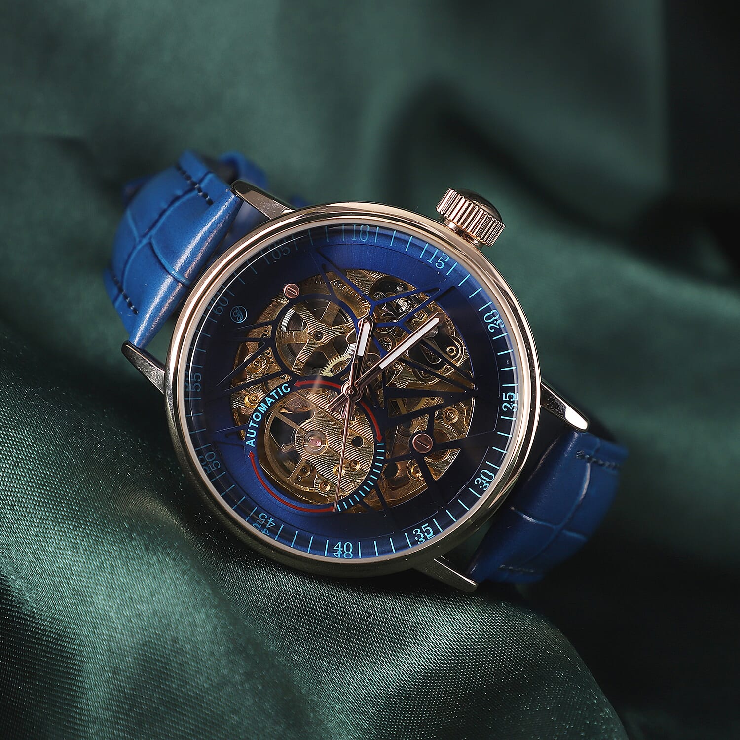 GENOA Automatic Movement Blue Dial 3 ATM Water Resistant Watch with Blue Colour Genuine Leather
