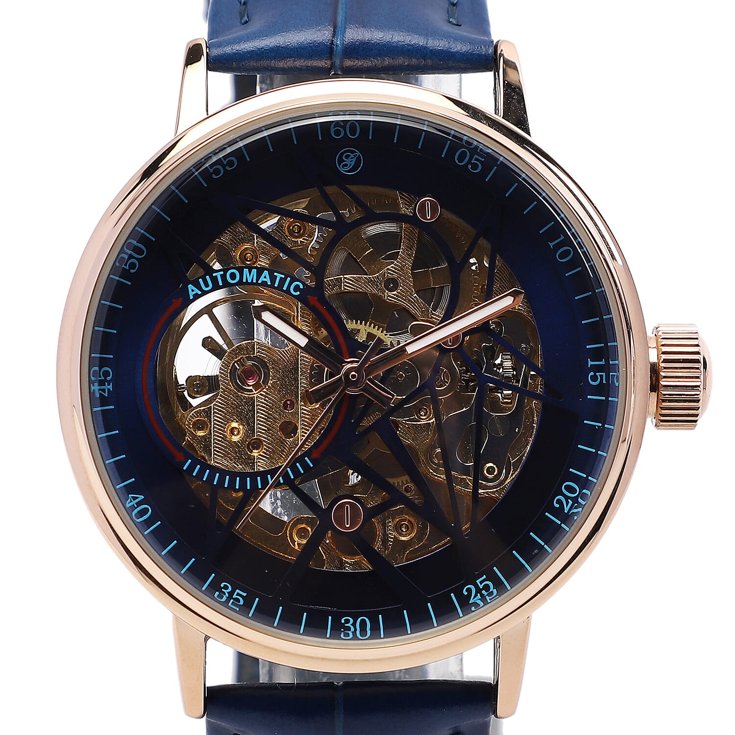GENOA Automatic Movement Blue Dial 3 ATM Water Resistant Watch with Blue Colour Genuine Leather