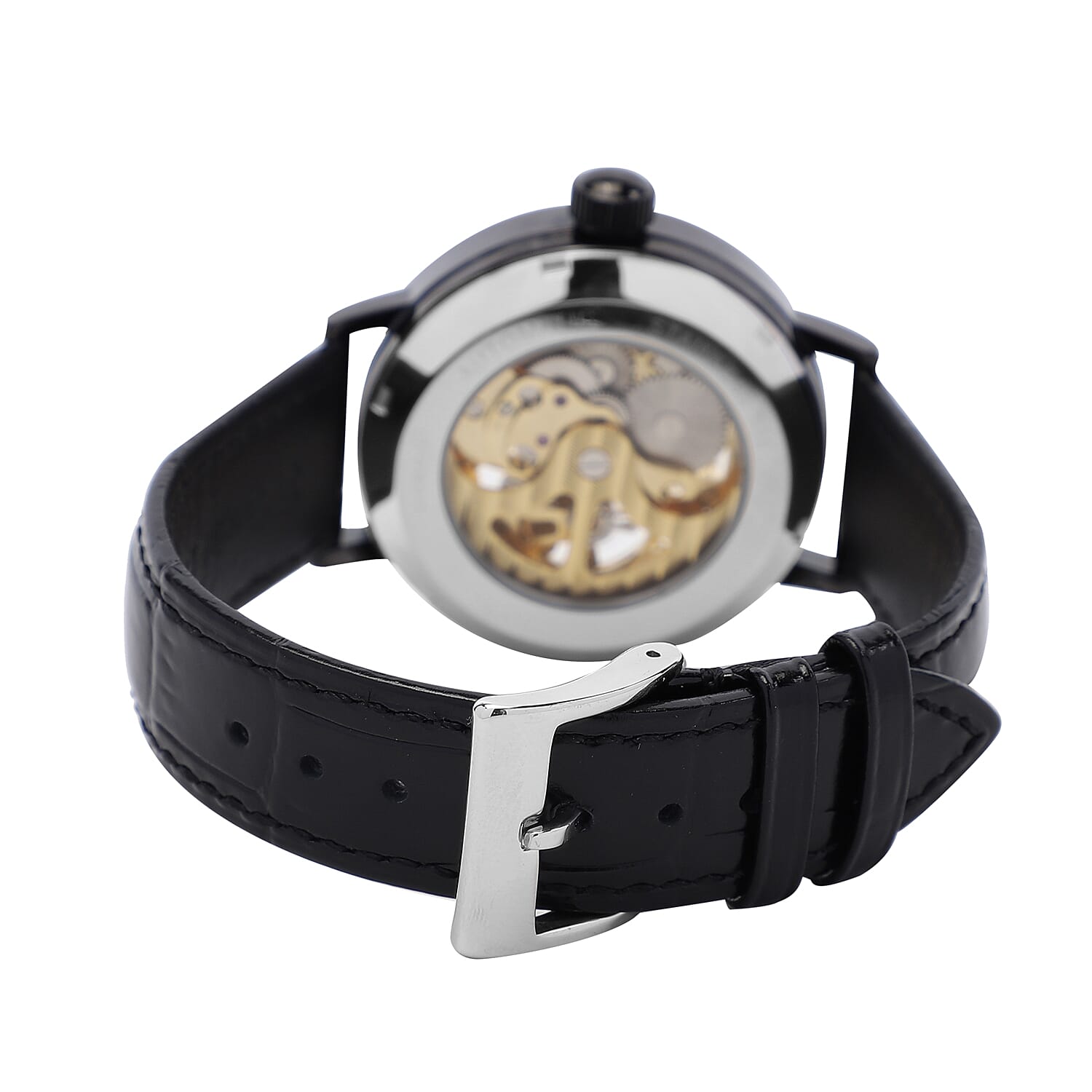 GENOA Automatic Movement Golden Dial 3 ATM Water Resistant Watch with Black Colour Genuine Leather