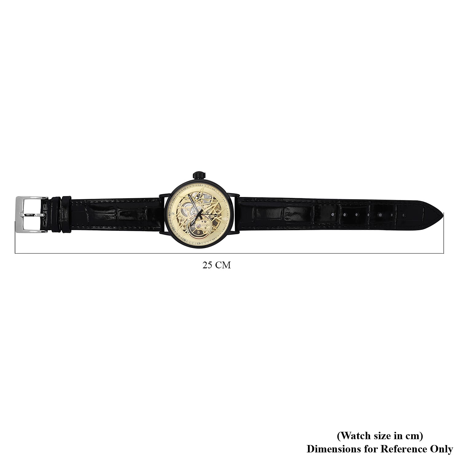 GENOA Automatic Movement Golden Dial 3 ATM Water Resistant Watch with Black Colour Genuine Leather