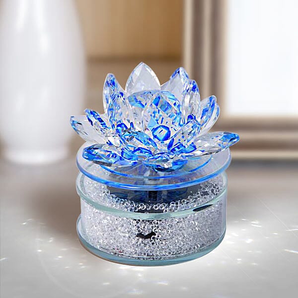 crystal lotus with Solar rotating base Material Crystal glass + plastic Color Blue