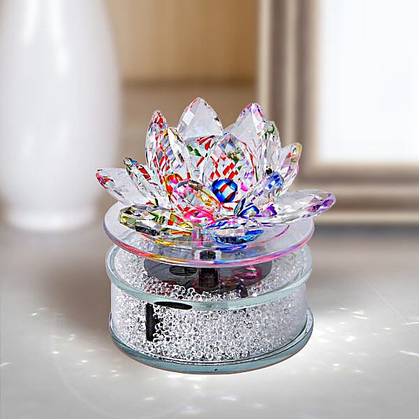 New Arrival- AAA Multi Austrian Crystal and Faceted Glass Lotus with Solar Auto Rotating Base in Gift Box
