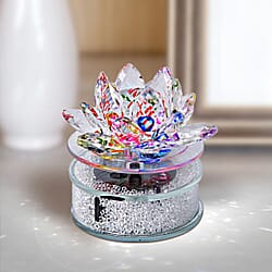 crystal lotus with Solar rotating base Material Crystal glass + plastic Color Multicolor