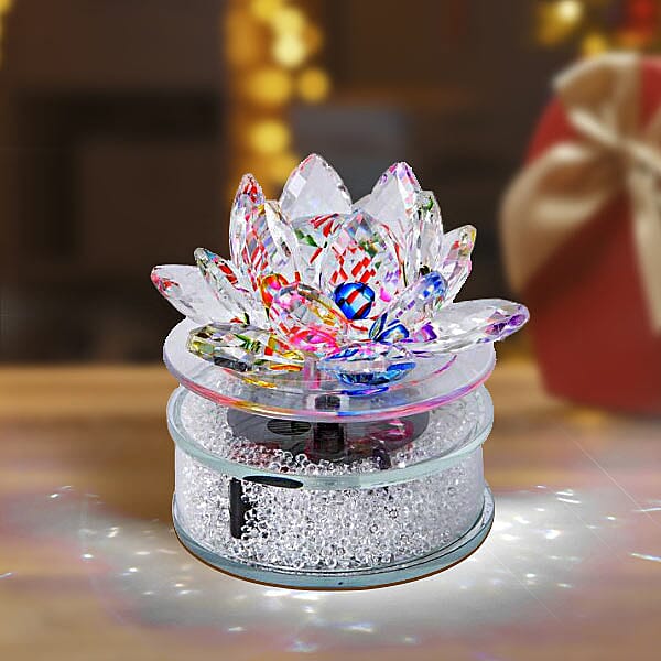 New Arrival- AAA Multi Austrian Crystal and Faceted Glass Lotus with Solar Auto Rotating Base in Gift Box