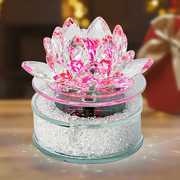 Gift Packed - AAA Pink Austrian Crystal and Faceted Glass Lotus with Solar Rotation.