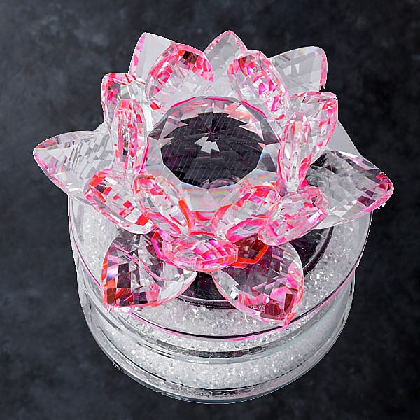 Gift Packed - AAA Pink Austrian Crystal and Faceted Glass Lotus with Solar Rotation.