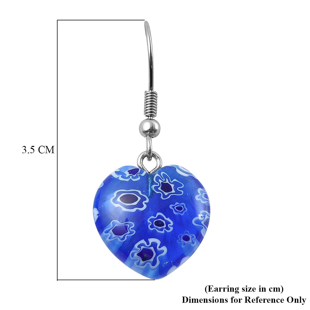 Blue Color Murano Glass Fish Hook Earrings in Stainless Steel 26.0 Ct