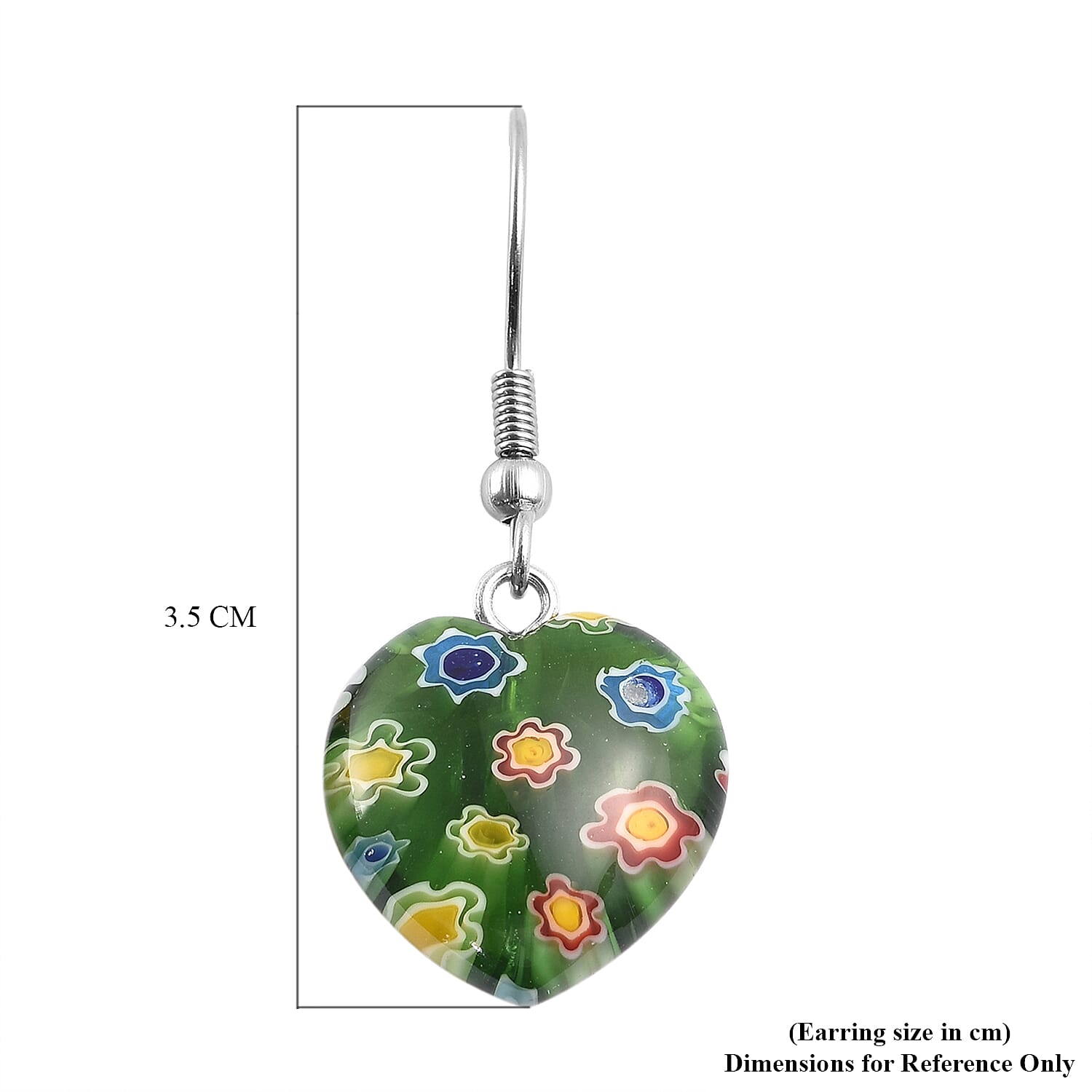 Green Color Murano Glass Fish Hook Earrings in Stainless Steel 26.00 Ct