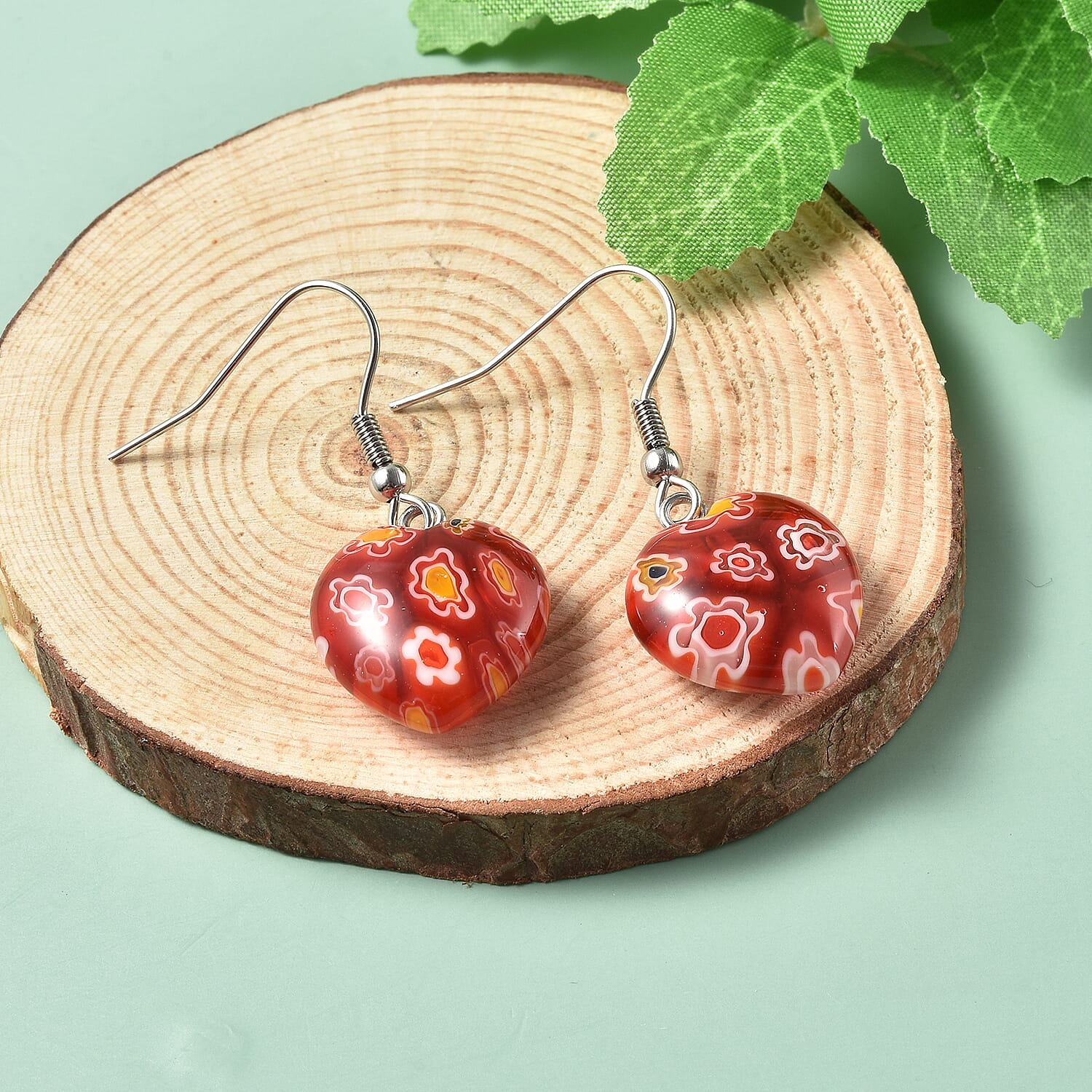 Red Color Murano Glass  Earring Stainless Steel 26.00 Ct.