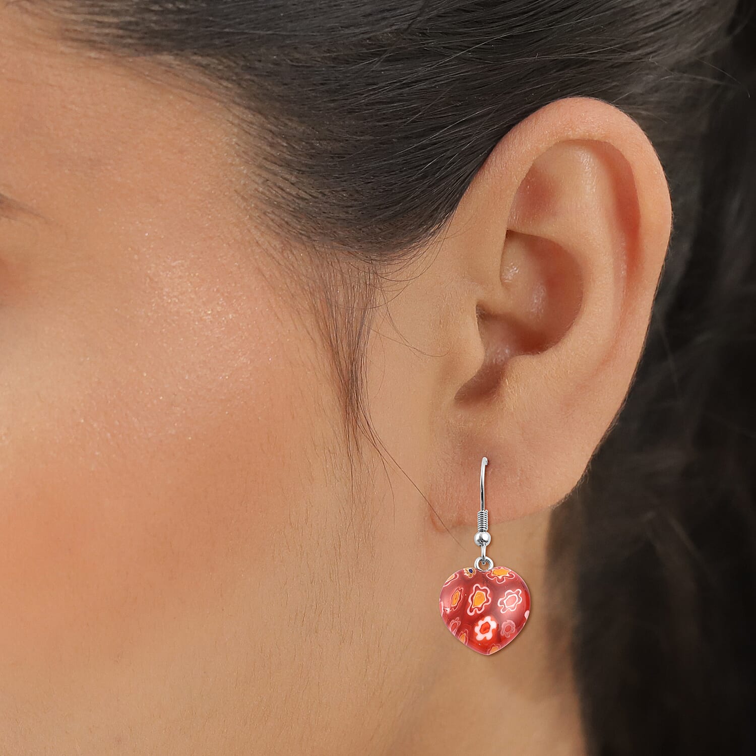 Red Color Murano Glass  Earring Stainless Steel 26.00 Ct.