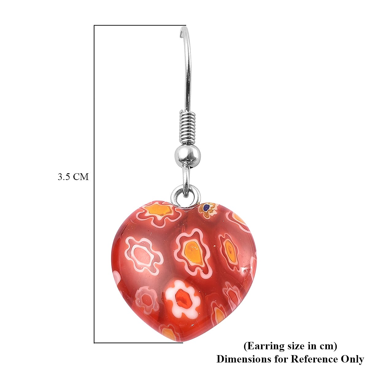 Red Color Murano Glass  Earring Stainless Steel 26.00 Ct.