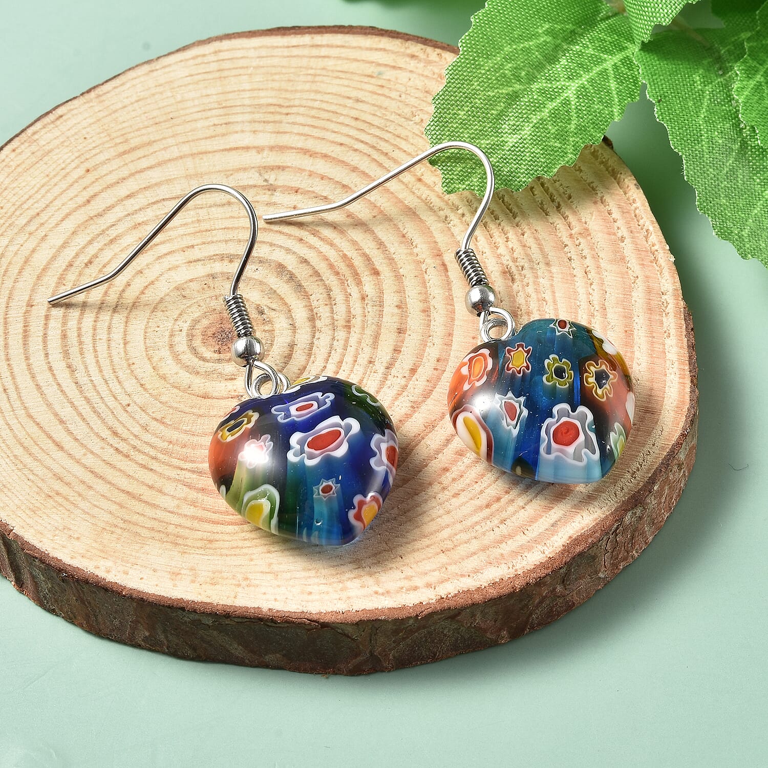 Multi Color Murano Glass Earrings in Stainless Steel 26.00 Ct.