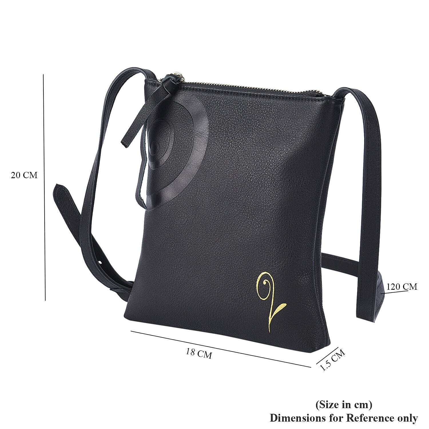 LUCYQ - 100% Genuine Leather Crossbody Bag with Shoulder Strap (Size 20x18x1Cm) - Black