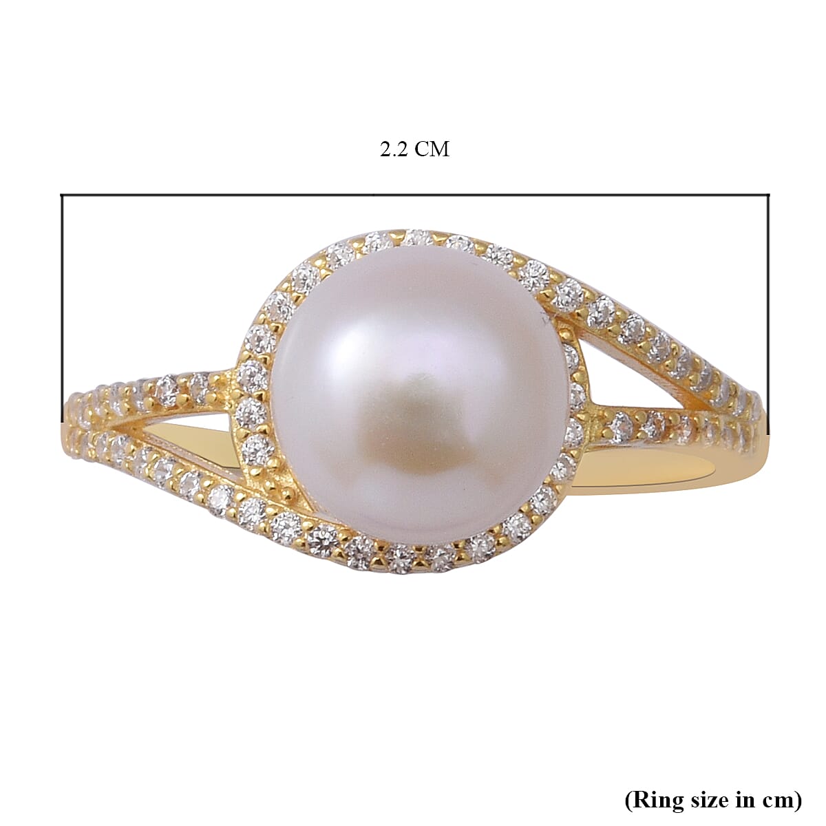Fresh Water Pearl and Simulated Diamond Ring in Vermeil Yellow Gold Plated Sterling Silver