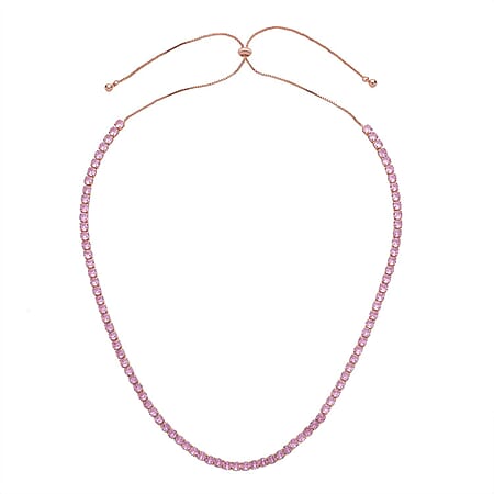 Simulated Pink Sapphire Adjustable Tennis Bolo Necklace (Size - 26) in Rose Gold Tone