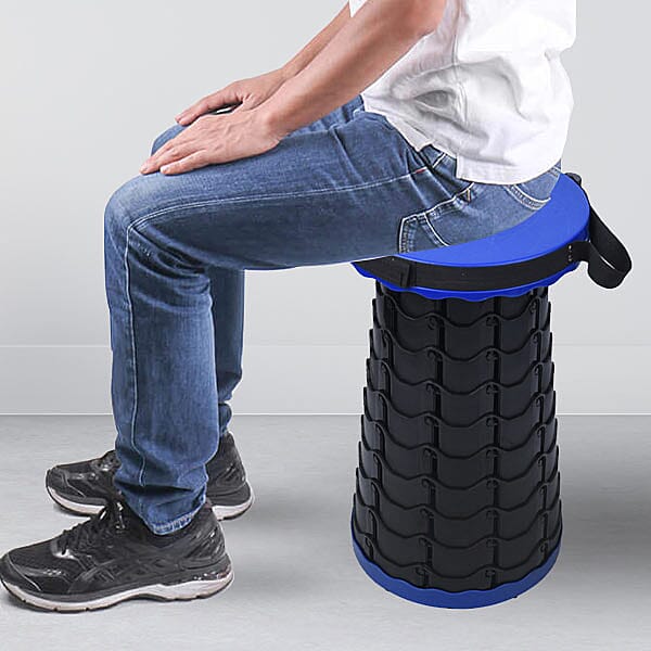 Portable Folding Stool with Strap (Size 25 Cm) - Blue & Black